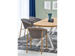 Mesa de comedor redonda extensible NORMA blanca y roble 100-250cm