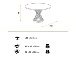 Mesa de comedor redonda Helzani de 137 cm en roble claro con patas cruzadas de metal negro mate