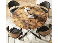 Mesa de comedor redonda industrial de 120 cm, estilo vintage, con estante de almacenamiento, para 4-6 personas, para cocina y comedor.