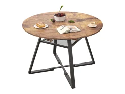 Mesa de comedor redonda industrial de 120 cm, estilo vintage, con estante de almacenamiento, para 4-6 personas, para cocina y comedor.