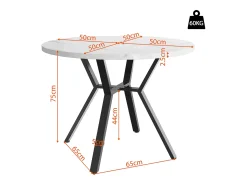 Mesa de comedor redonda moderna y sencilla, 100 x 75 cm, aspecto mármol, con base de metal, color negro