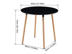 Mesa de comedor redonda negra mate 80x80 cm con patas de haya maciza diseño nórdico para 2-4 personas