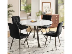 Mesa de comedor redonda para 4-6 personas - patas de metal negro - blanco (100 x 100 x 75 cm)