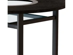 Mesa de comedor redonda para 2-4 personas - Tablero imitación madera negra - Cristal + metal + madera MDF