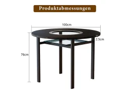 Mesa de comedor redonda para 2-4 personas - Tablero imitación madera negra - Cristal + metal + madera MDF