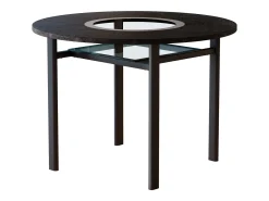 Mesa de comedor redonda para 2-4 personas - Tablero imitación madera negra - Cristal + metal + madera MDF