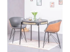 Mesa de comedor redonda retro con detalles en ratán natural (80cm) - North - Negro