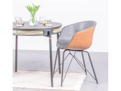 Mesa de comedor redonda retro con detalles en ratán natural (80cm) - North - Negro