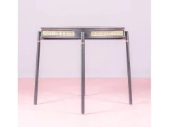 Mesa de comedor redonda retro con detalles en ratán natural (80cm) - North - Negro