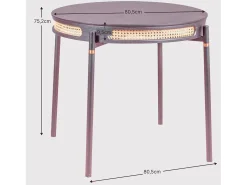Mesa de comedor redonda retro con detalles en ratán natural (80cm) - North - Negro