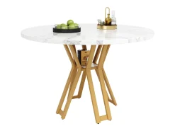 Mesa de comedor redonda (100x100x76cm), lujosa, para 4-6 personas, patas doradas, aspecto mármol