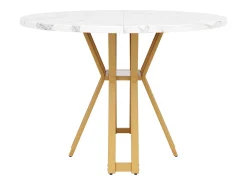 Mesa de comedor redonda (100x100x76cm), lujosa, para 4-6 personas, patas doradas, aspecto mármol