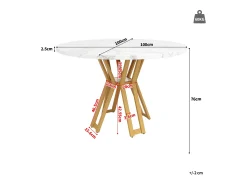 Mesa de comedor redonda (100x100x76cm), lujosa, para 4-6 personas, patas doradas, aspecto mármol