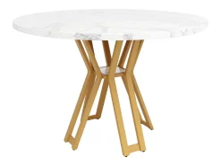 Mesa de comedor redonda (100x100x76cm), lujosa, para 4-6 personas, patas doradas, aspecto mármol