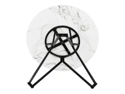 Mesa de comedor redonda 100x100x76cm con tablero chapado en mármol blanco, estructura regulable de metal negro.