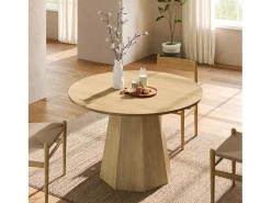 Mesa de comedor redonda 120x120x75cm - para 4 a 6 personas - Estilo nórdico minimalista - Chapa de roble - Natural