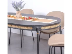 Mesa de comedor retro con detalles en ratán natural (180x90) - North - Negro