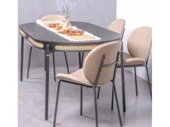 Mesa de comedor retro con detalles en ratán natural (180x90) - North - Negro