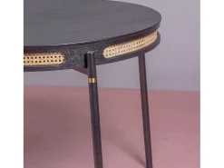 Mesa de comedor retro con detalles en ratán natural (180x90) - North - Negro