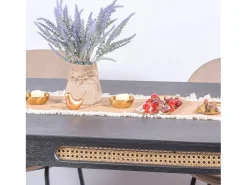 Mesa de comedor retro con detalles en ratán natural (180x90) - North - Negro