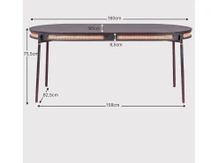 Mesa de comedor retro con detalles en ratán natural (180x90) - North - Negro