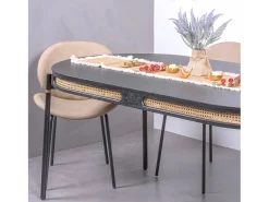 Mesa de comedor retro con detalles en ratán natural (180x90) - North - Negro
