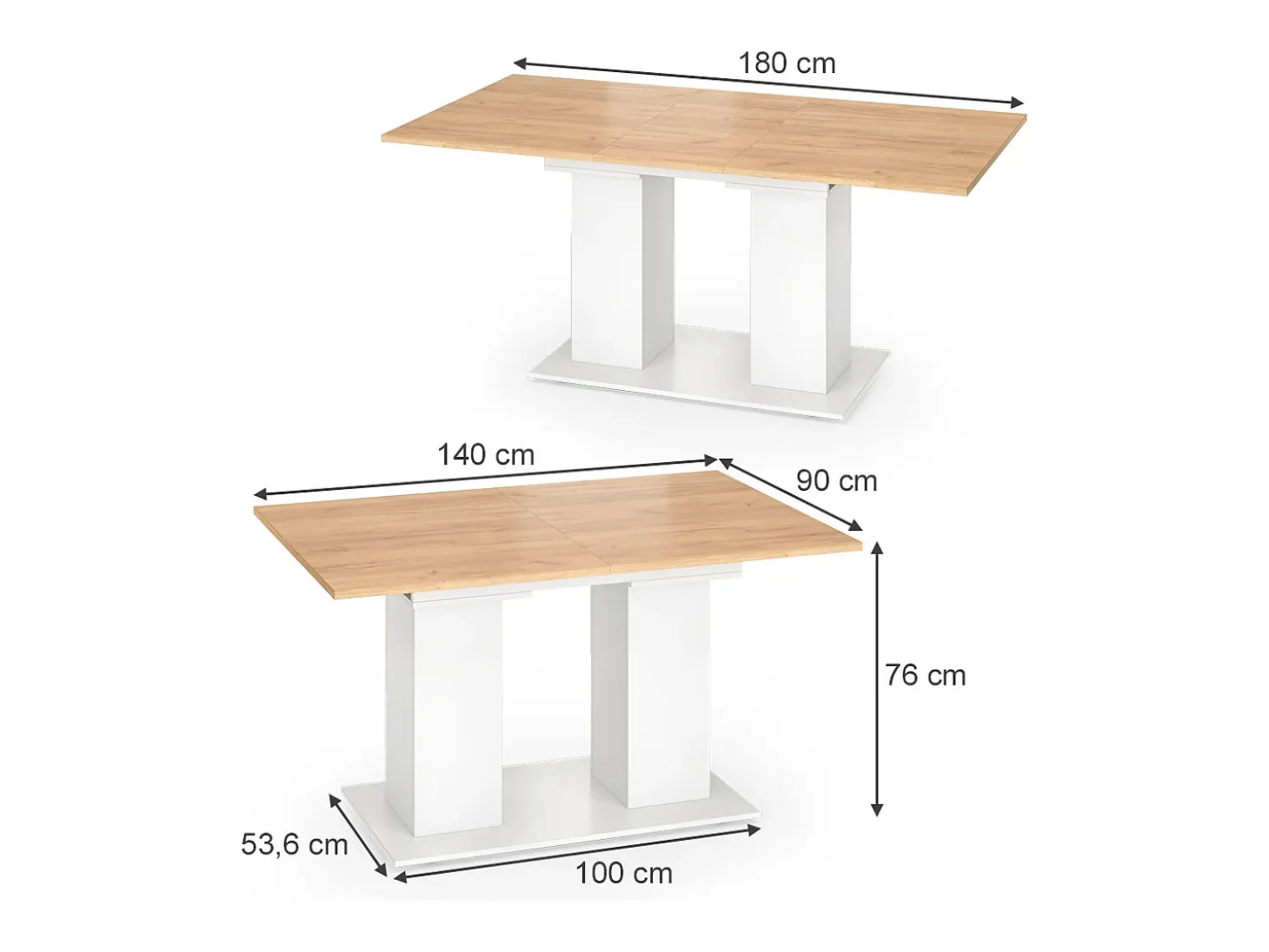 Mesa de comedor roble blanco/dorado 180x90x76 dix