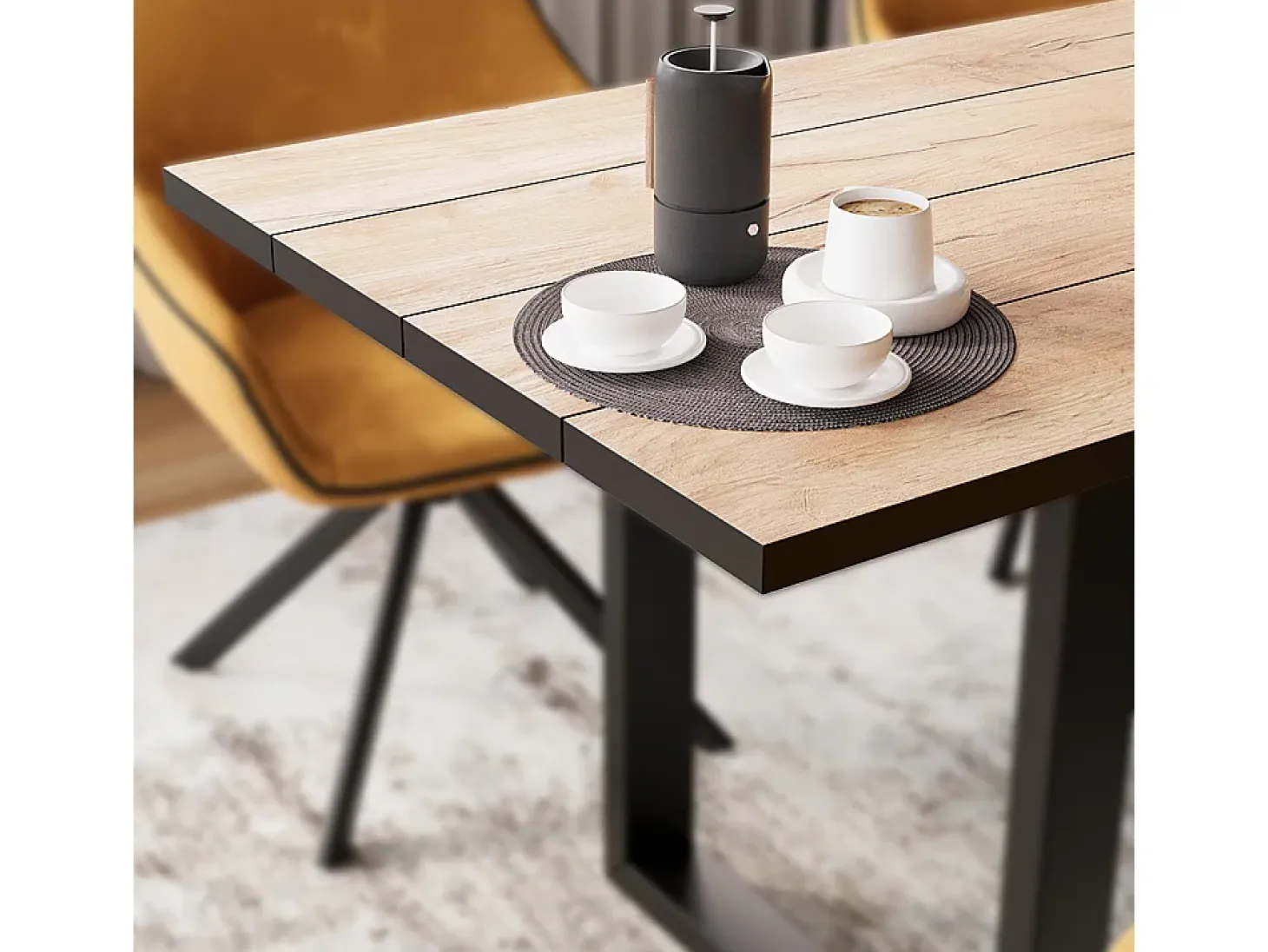 Mesa de comedor roble negro/dorado 160x80x77 livorno