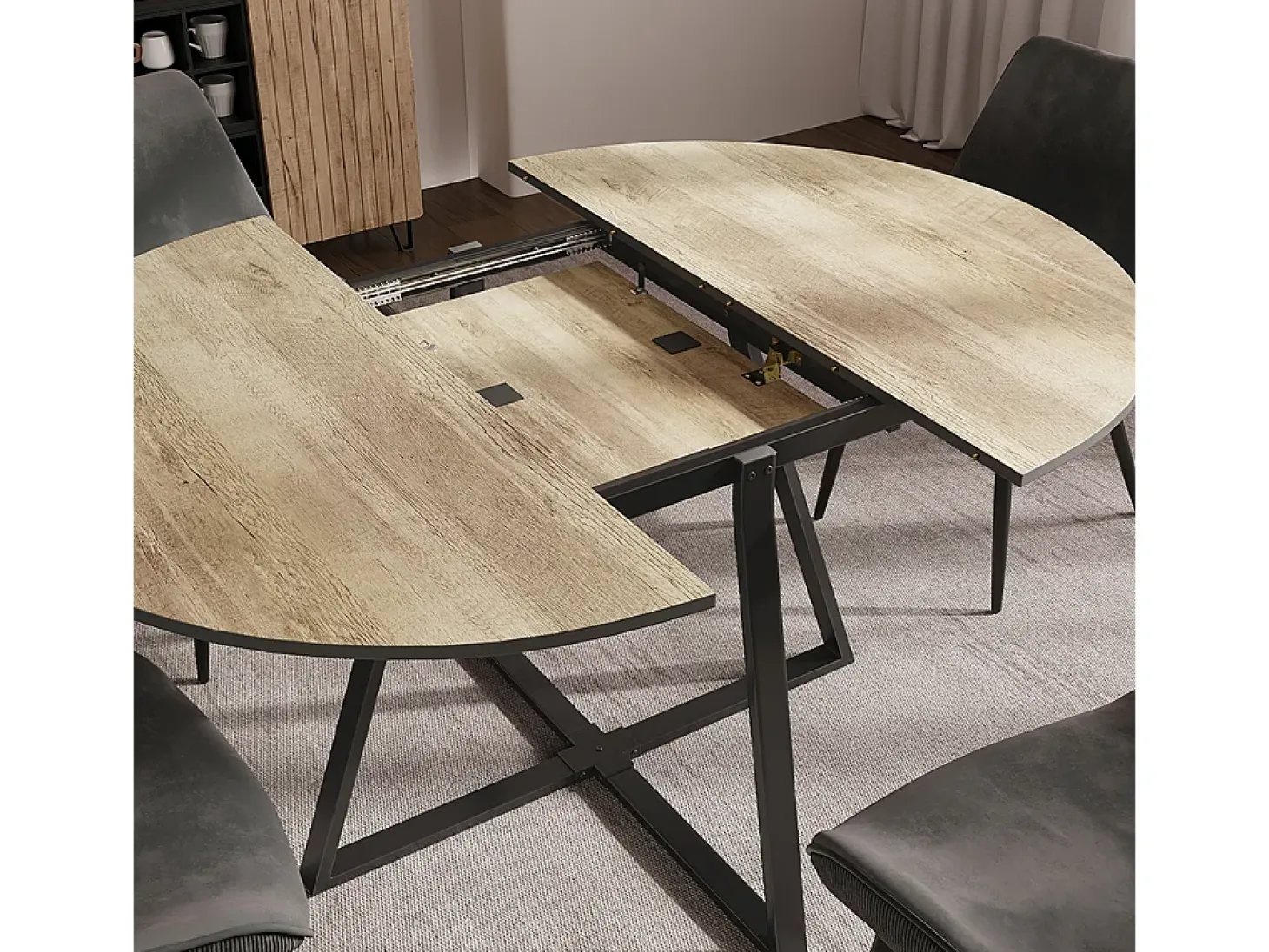 Mesa de comedor roble rústico/negro 120x120x75.8 loyd