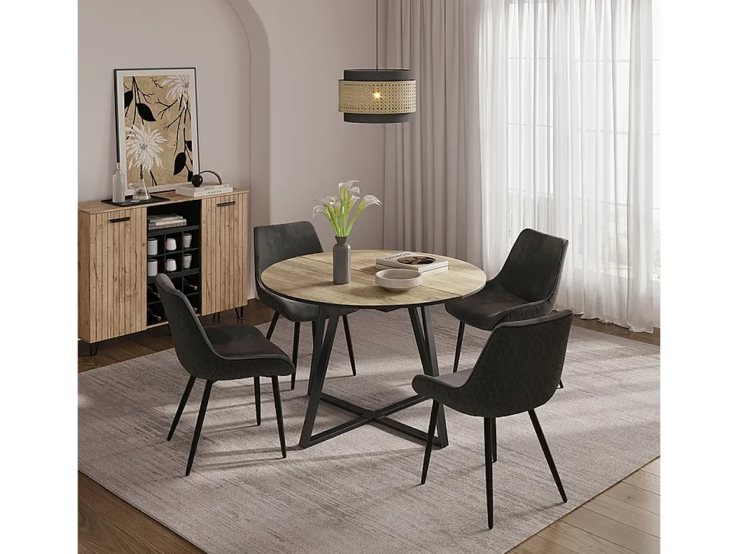 Mesa de comedor roble rústico/negro 120x120x75.8 loyd