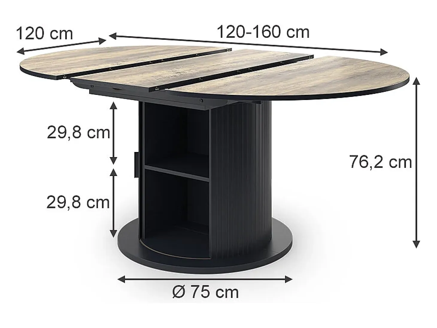 Mesa de comedor roble rústico/negro 160x0x76.2 tavero
