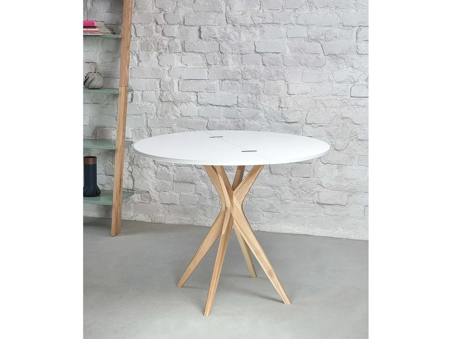 Mesa de comedor semicircular extensible 100 cm Jubi Verde Salvia