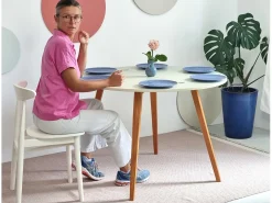 Mesa de comedor semicircular extensible 120 cm Mawi Verde Salvia