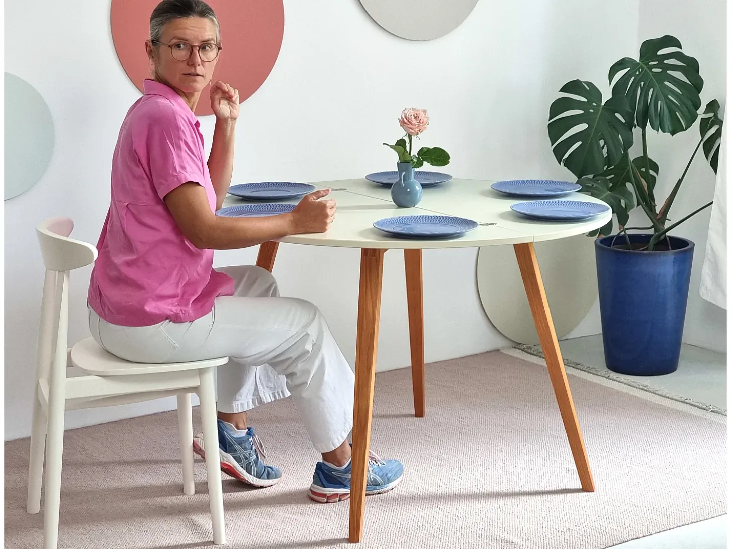 Mesa de comedor semicircular extensible 120 cm Mawi Verde Salvia