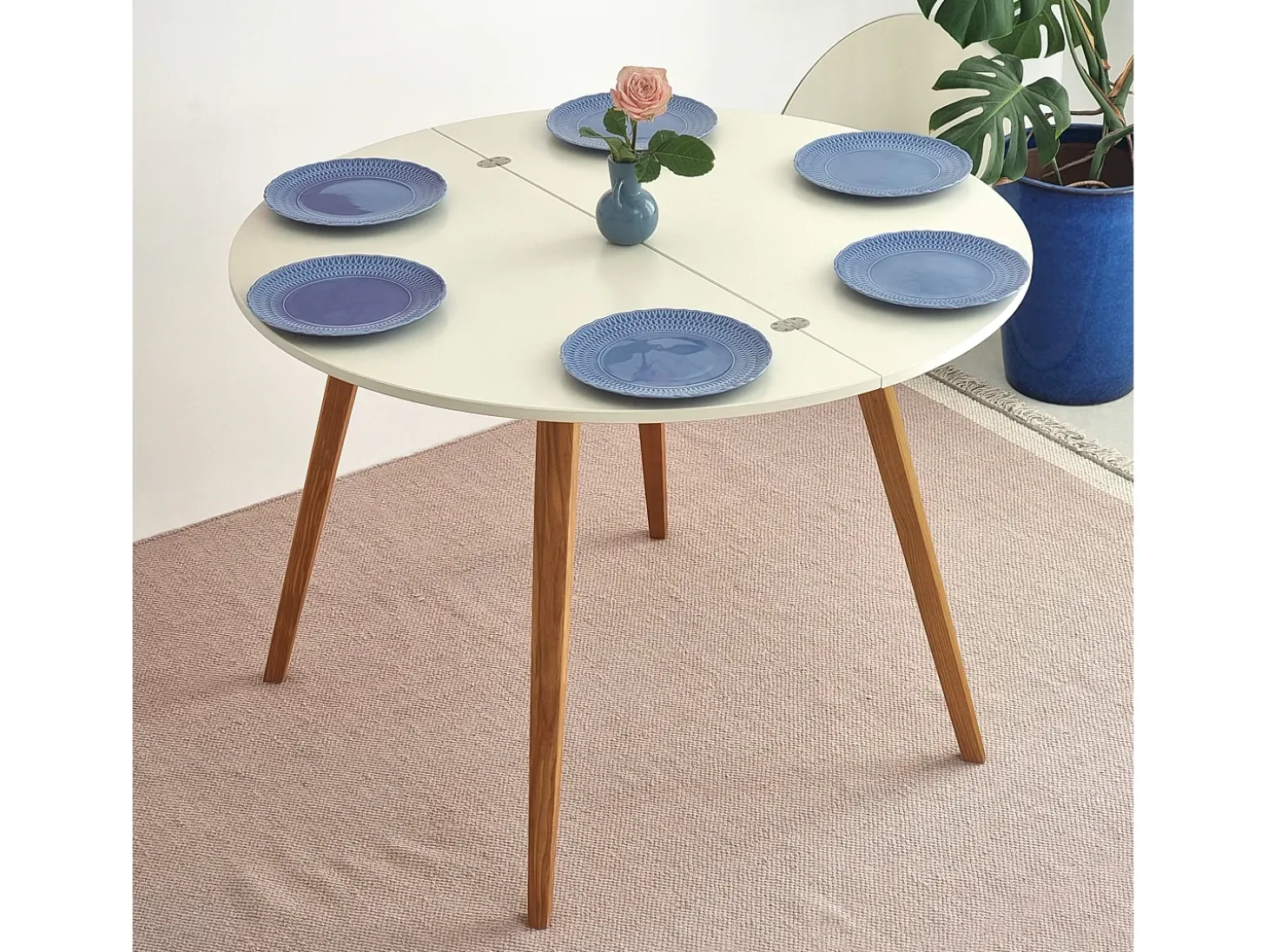 Mesa de comedor semicircular extensible 120 cm Mawi Verde Salvia