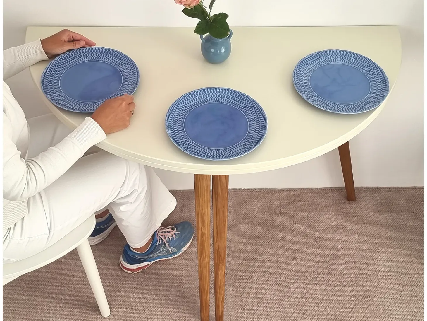 Mesa de comedor semicircular extensible 120 cm Mawi Verde Salvia