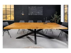Mesa de comedor SOLARA – Madera de pino reciclado barnizado y metal negro – 240 cm – Estilo industrial