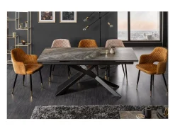 Mesa de comedor STELIX 180–220–260 cm – Tablero de cerámica efecto mármol y vidrio templado