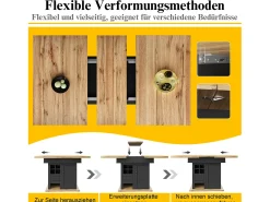 Mesa de comedor telescópica (110-140x80 cm), mesa plegable para 4-6 personas, extensible, con botellero y cajones, en color negro (110-140x80x75 cm)