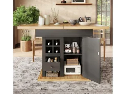 Mesa de comedor telescópica (110-140x80 cm), mesa plegable para 4-6 personas, extensible, con botellero y cajones, en color negro (110-140x80x75 cm)