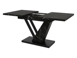 Mesa de comedor telescópica, extensible 120-160x75x75,5 cm, MDF jaspeado negro, patas de metal, mesa ajustable (120-160x75x75,5 cm)