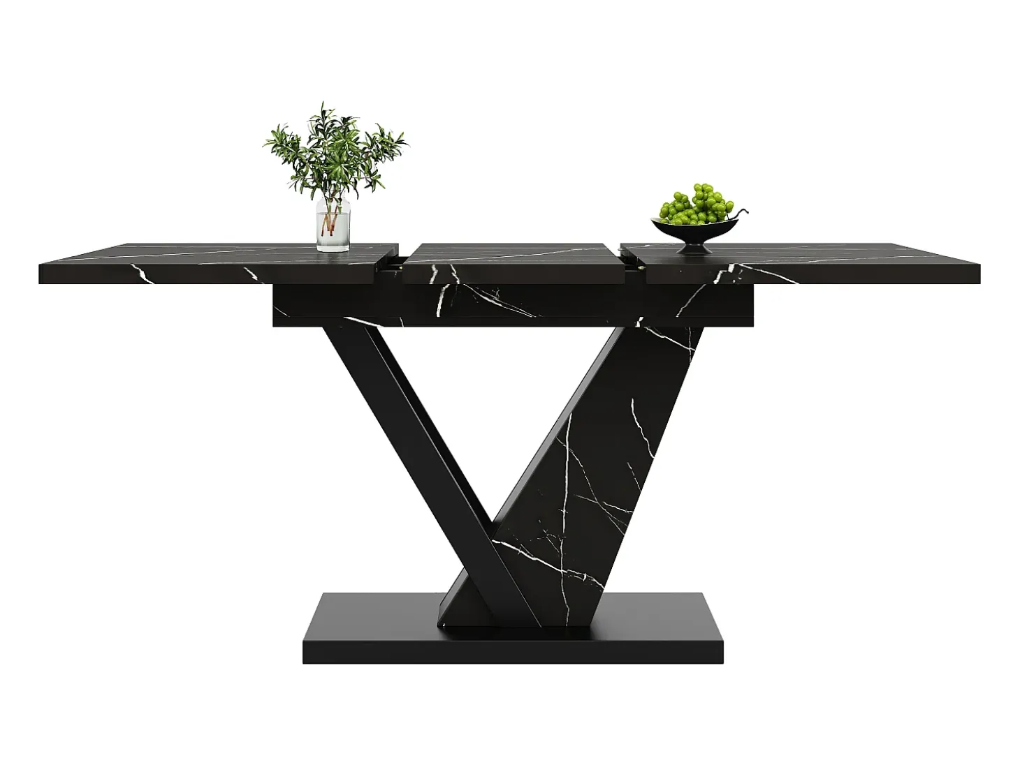 Mesa de comedor telescópica, extensible 120-160x75x75,5 cm, MDF jaspeado negro, patas de metal, mesa ajustable (120-160x75x75,5 cm)
