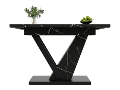 Mesa de comedor telescópica, extensible 120-160x75x75,5 cm, MDF jaspeado negro, patas de metal, mesa ajustable (120-160x75x75,5 cm)
