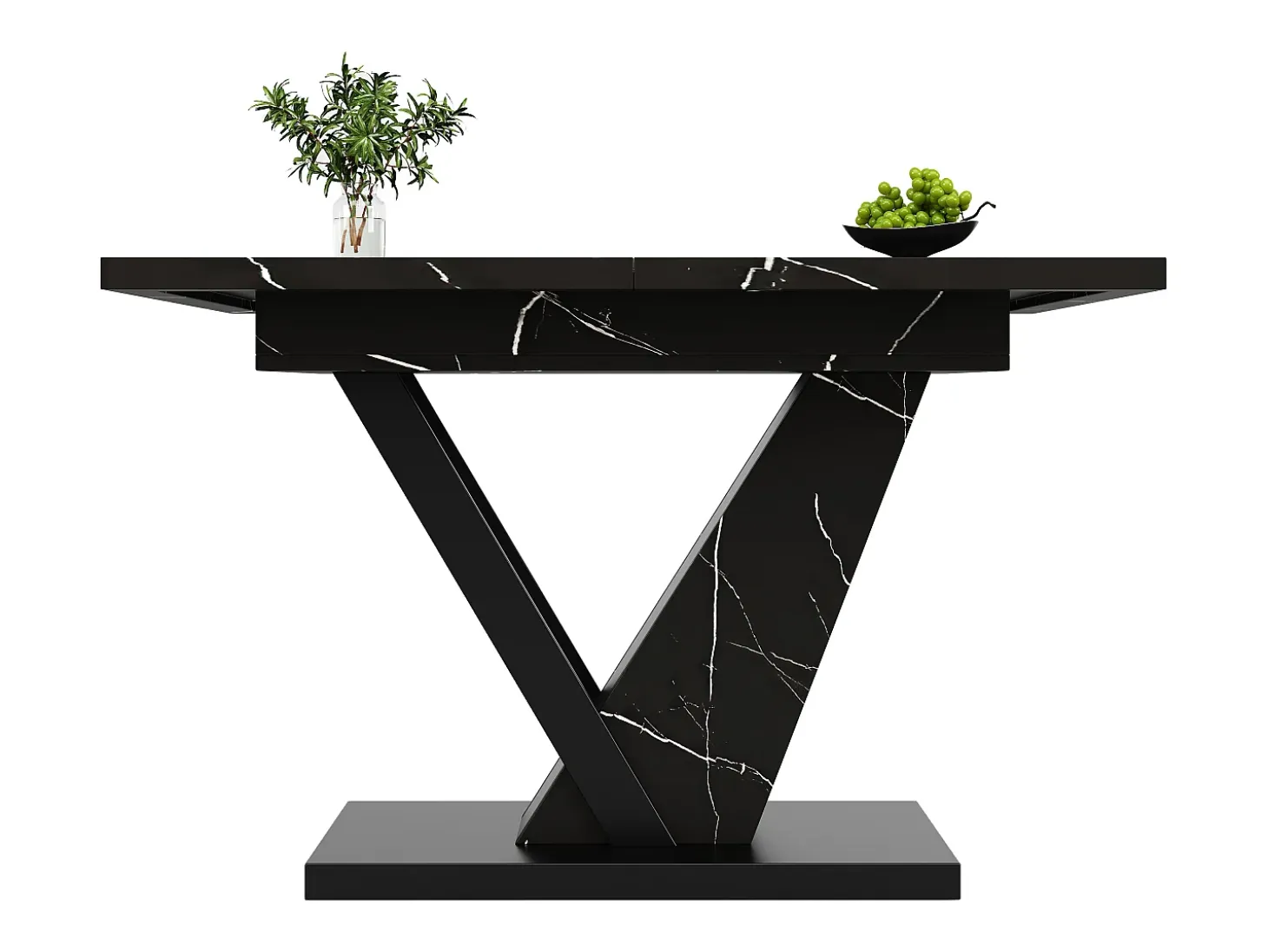 Mesa de comedor telescópica, extensible 120-160x75x75,5 cm, MDF jaspeado negro, patas de metal, mesa ajustable (120-160x75x75,5 cm)