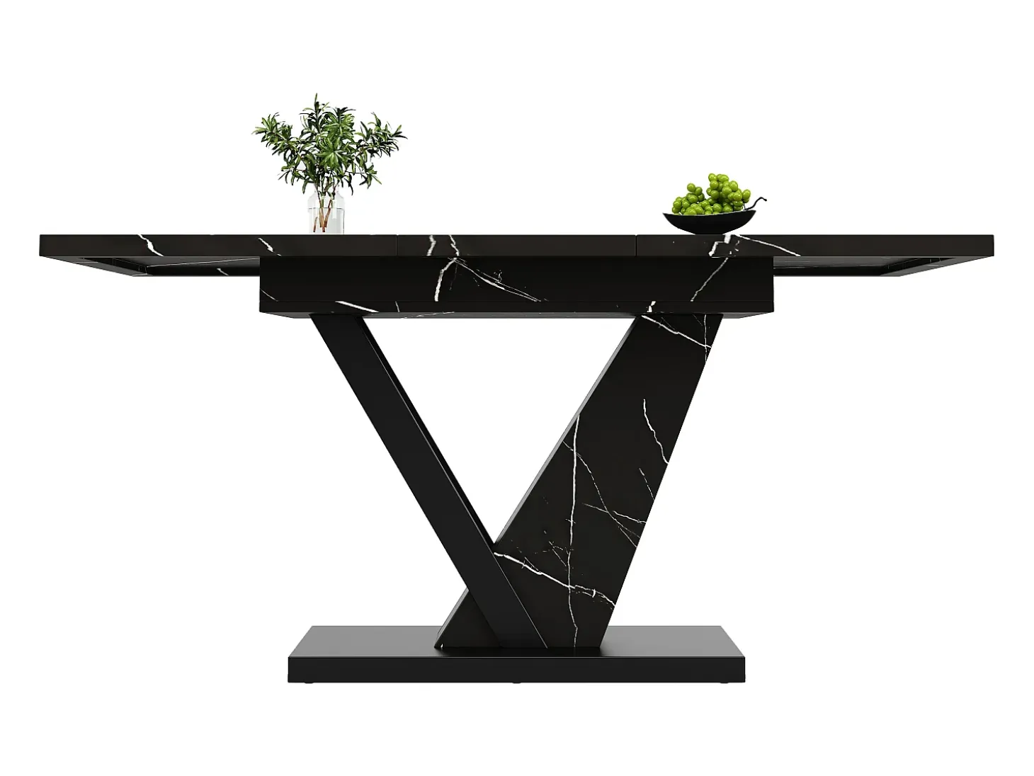 Mesa de comedor telescópica, extensible 120-160x75x75,5 cm, MDF jaspeado negro, patas de metal, mesa ajustable (120-160x75x75,5 cm)