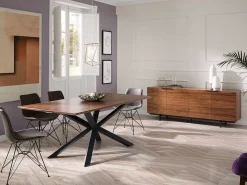 Mesa de comedor Toulika de madera de nogal y patas de metal negro 200 cm
