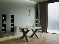 Mesa de comedor Tsara 130 cm rectangular de fresno blanco con patas de metal gris oscuro