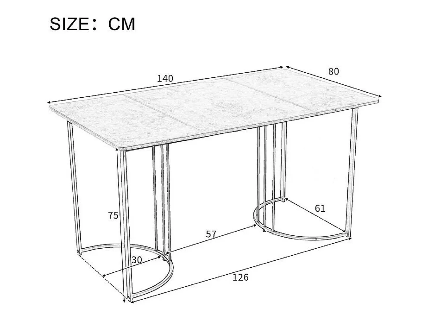 Mesa de comedor 140x80 cm con patas ajustables - estructura de metal - chapa de mármol - Gris y Negro