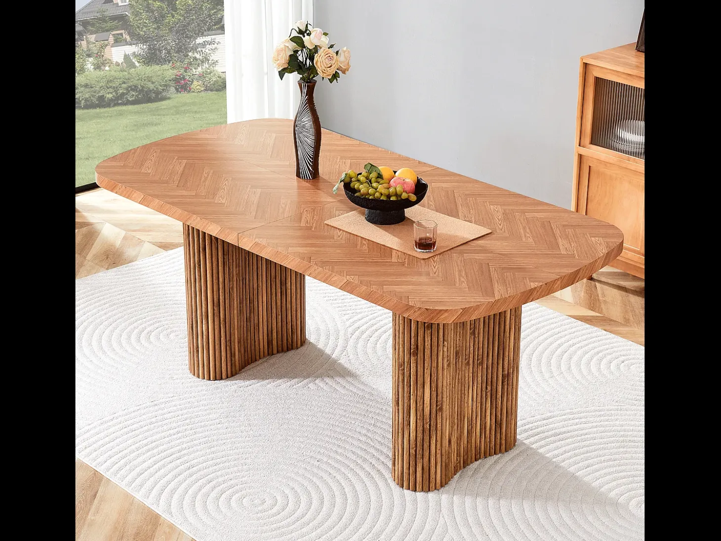 Mesa de comedor 180x90cm para 4 a 6 personas - Tapa texturizada - Color madera