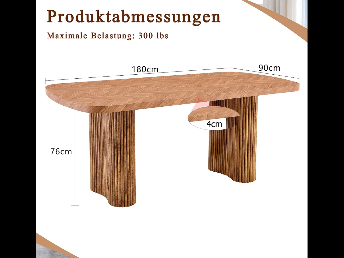 Mesa de comedor 180x90cm para 4 a 6 personas - Tapa texturizada - Color madera